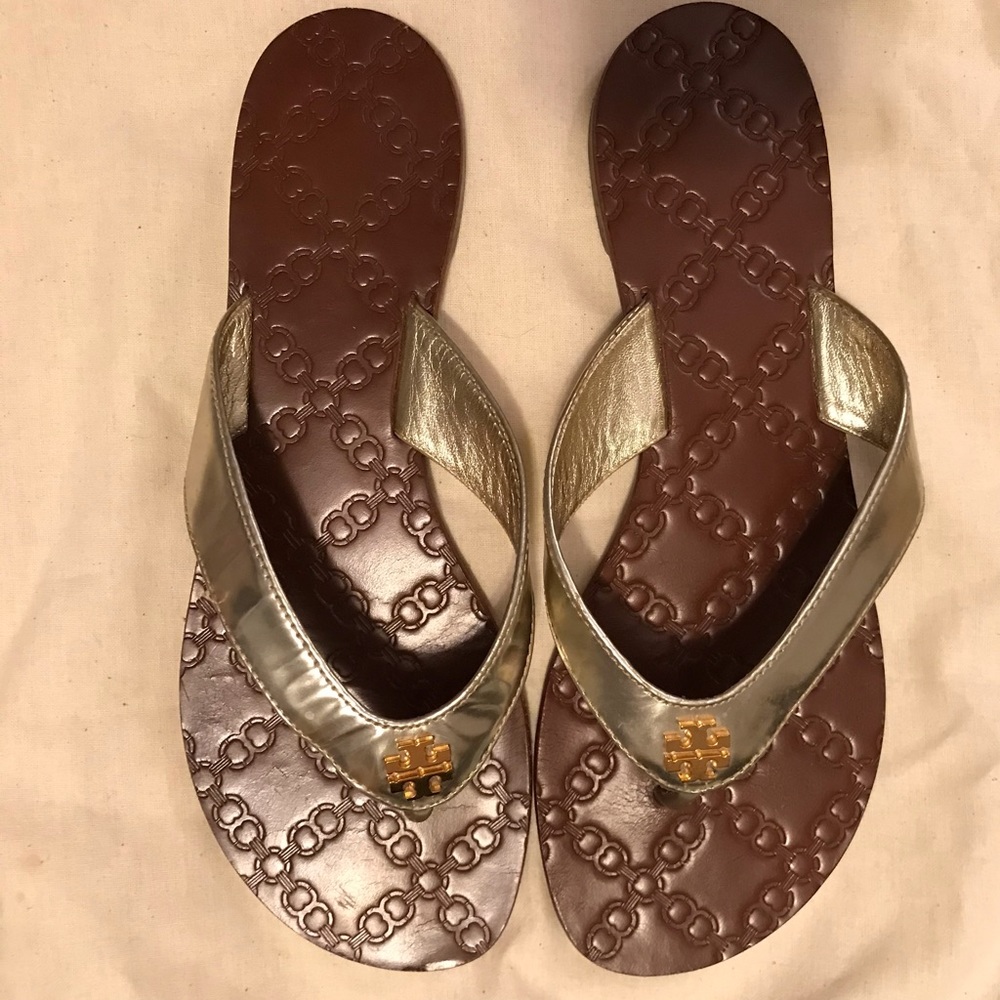 Tory Burch Monroe gold sandals flip flops